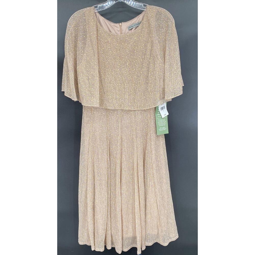 Danny & Nicole NWT Size 12 Gold Metallic Pleated Flutter Sleeve Dress Wedding